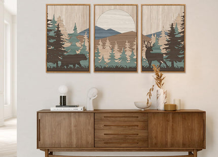 CHDITB 3Pcs Woodland Moose Bear Landscape Framed Canvas Wall Art 24x36 Inch
