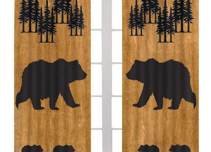 Black Bear Kitchen Window Curtains,Rustic Farm Wildlife Cute Bear Thermal Insulated Blackout Drapes,Vintage Cabin Coniferous Forest Silhouettes Print for Home Living Room Cafe Kids Room 42x54 Inch