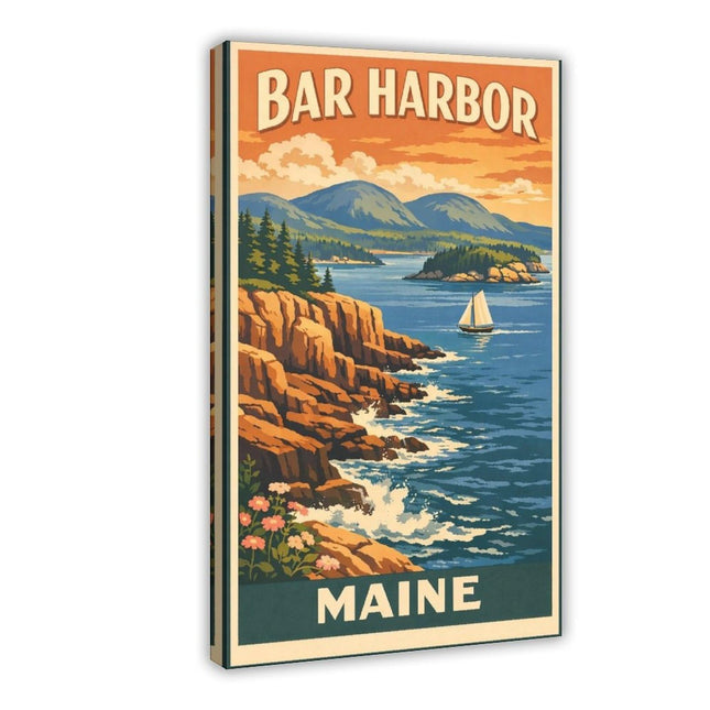 AUHUE Bar Harbor Maine Poster - Coastal Art Poster Canvas Living Room Wall Decoration Painting Office Decor Frame 16x24inch