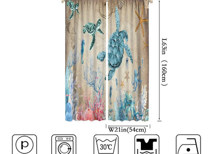 Nautical Green Sea Turtles Curtains, Jellyfish Beach Shell Coral Blue Ocean Beach Theme Rod Pocket Window Treatments Drapes for Bedroom Living Room 42x63in (Décor)