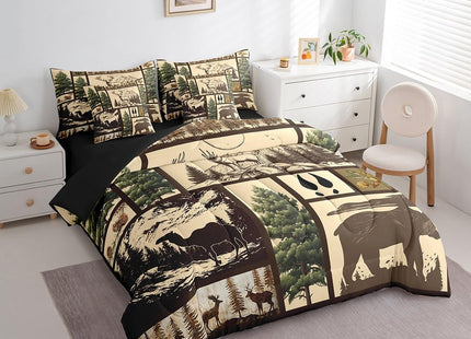Feelyou Deer Bed in a Bag Full Size Bear Comforter Set 7 Pieces Wild Animal Rustic Cabin Country Western Decor Tree Bedding Set Room Decor Brown Plaid Bed Set with Comforter, Sheet Set, Pillowcases