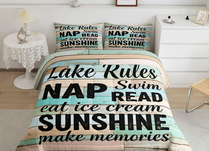 Erosebridal Lake House Queen Comforter Set for Boys, Retro Wood Grain Bedding Rustic Farmhouse Quilted Duvet for Kids Girls Boys Teens Adult Bedroom Decor, Wooden Door Fences Quilt, Lake Lovers Gifts