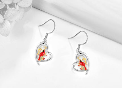 Cardinal Dangle Earrings S925 Sterling Silver Red Cardinal Drop Earrings Dangling Jewelry Cardinal Bird Gifts For Women