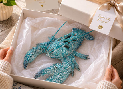 Teal Blue Coral Lobster Statue Figurine - Ocean Decor Beach House Accent - Coral Reef Coastal Nautical Tabletop Decor (12.25" x 8.25")