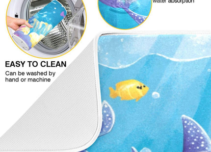 ElliTarr Blue Whale Shark Coral Sea Dish Drying Mat for Kitchen Counter Microfiber Absorbent Dish Drainer Rack Mat Small Kitchen Drying Mat Heat Resistant Drying Pad for Counter 18x16