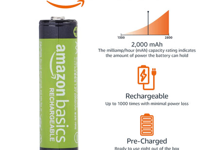 Amazon Basics 24-Pack Rechargeable AA NiMH Batteries, 2000 mAh, 1.2V, Low Self Discharge, Pre-Charged, Recharge up to 1000x Times