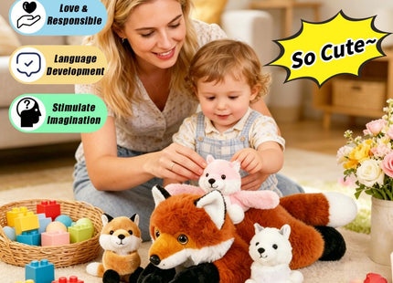 Youthfuljive 4 in 1 Fox Stuffed Animal Plush Set, 19" Large Mommy Red Stuffed Fox Plush Toy with 3 Baby Foxes Fox Plushies Pillow Fox Toys for Girls Boys Kids Birthday Christmas Plush Gifts Decor