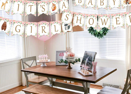 Woodland Baby Shower Decorations Woodland It’s a Girl Baby Shower Banner Forest Animal Garland for Woodland Creatures Birthday Party Decoration Supplies