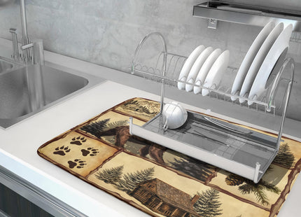 Vintage Bear Moose Dish Drying Mat 18x24 Inch Country Cabin Absorbent Dish Draining Mat Heat Resistant Drying Pad for Counter Sink Home
