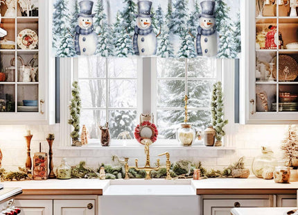 Litter Star Snowman Christmas Window Valance,Winter Snow Scene Valances for Kitchen Windows,Forest Rod Pocket Valance Curtain,Short Curtains Window Treatment for Bedroom Living Room 54x18in