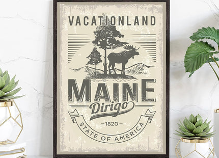 Maine Emblem Poster, Maine Symbol Poster Print, Retro Travel State Poster, Home Wall Art, Office Wall Decor, State Art Poster - 16x20