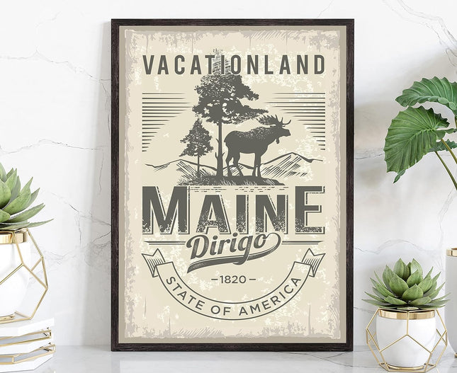 Maine Emblem Poster, Maine Symbol Poster Print, Retro Travel State Poster, Home Wall Art, Office Wall Decor, State Art Poster - 16x20