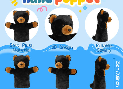 Cute Bear Hand Puppet Stuffed Plush Toddler Cute Bear Sensory Learning Toy Washable Preschool Classroom Activity Supplies Creative Imaginative Play Stuffed Animal Gift Black Bear