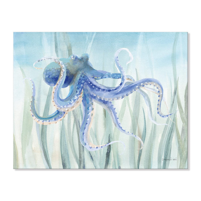 Ocean Wall Decor Under The Sea Blue Octopus with Sea Grass Canvas Wall Art for Bathroom Coastal Artwork Decor for Home Nautical Prints for Bedroom Bathroom Livingroom 16x12Inch