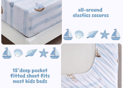 Ocharo Sailboat Bed Sheet Set Full Size for Kids,Blue Nautical Theme