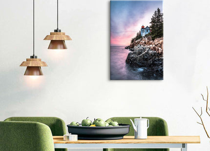 Coastal Wall Art Sunset Maine Bass Harbor Lighthouse Wall Decor Acadia National Park Pictures Nature Ocean Beach Canvas Prints Modern Seascape Artwork for Bedroom Bathroom Home Decoration 16x24"