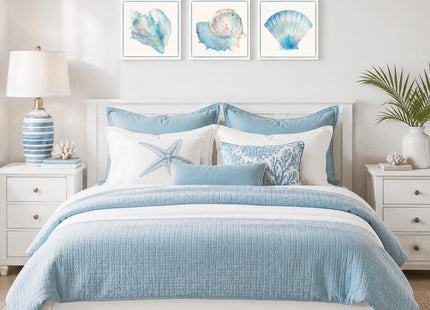 Seashell Wall Decor Ocean Beach Nautical Canvas Wall Art Blue Seashell Painting Coastal Art Pictures for Bathroom Livingroom Bedroom Wall Decoration 12x12Inchx3pcs