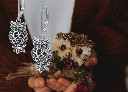 YAFEINI Owl Earrings for Women 925 Sterling Silver Dangle Leverback Bird Earrings Owl Jewelry for Women