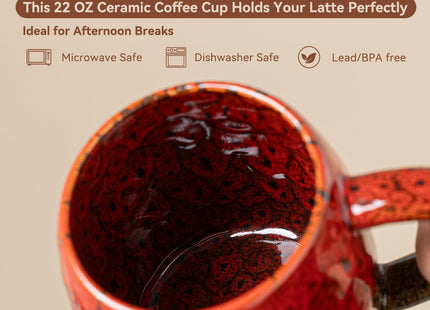 Holly Berry Ceramic Mug, 22oz Reactive Glaze Christmas Mug, Holiday Gift