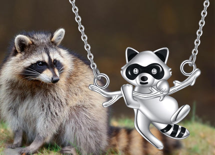 URONE Raccoon Necklace 925 Sterling Silver Cute Raccoon Pendant Animal Jewelry Gifts for Women(Raccoon)