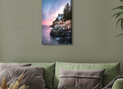 Coastal Wall Art Sunset Maine Bass Harbor Lighthouse Wall Decor Acadia National Park Pictures Nature Ocean Beach Canvas Prints Modern Seascape Artwork for Bedroom Bathroom Home Decoration 16x24"