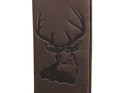 DK86 Deer Long Wallet For Men Full Grain Leather Rfid Blocking Rodeo Wallet Bifold Wallet Deer Wallet, Coffee