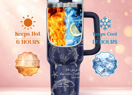 34HD Dark Whale Shark Ocean 40 oz Tumbler with Handle, Ocean Lover Gift
