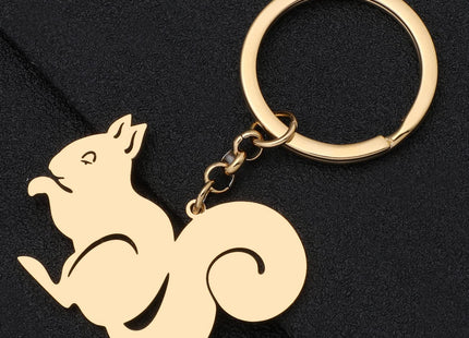 LONYOO Cute Squirrel Keychain Stainless Steel Keyring Squirrel Gifts for Women Girls Car Key Backpack Charms (Gold Plated)