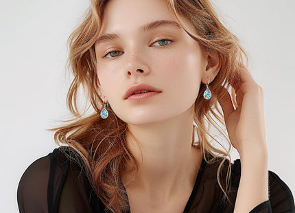 LOOVE Hummingbird Earrings Sterling Silver Filigree Turquoise Earrings Bird Dangle Earrings for Women Teardrop Leverback Earrings Hummingbird Jewelry Turquoise Gifts