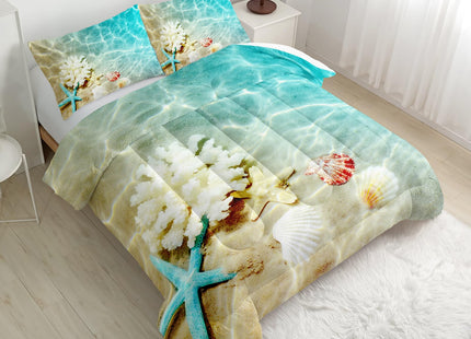 Nttopship Ocean Theme Comforter Set - Twin Size, Kids Bedding with Starfish and Scallops Pattern, All Season Comforter and 2 Pillowcases