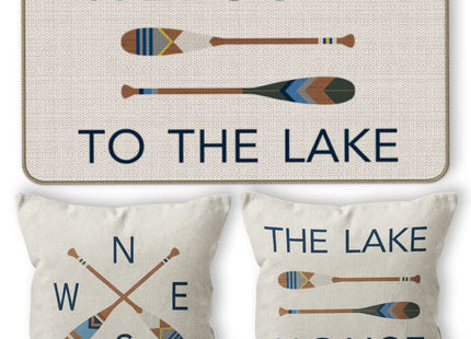 Welcome To The Lake Paddles Decorative Doormat 17"X30", House Paddle Reversible Throw Pillowcase 18"X18", Set Of 1 Pillow Cover 1 Doormat, Farmhouse Home Decor, Lake Lovers Gifts