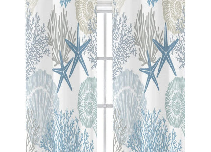 Llylumty Coastal Window Curtains Grommet Drapes Nautical Summer Beach Sea Shells Starfish Themed,Grommet Blackout Curtain for Living Room, Bedroom 2 Panel 42x84 Inch