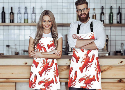 EKOBLA Lobsters Aprons Red Nautical Decorative Crayfish Fresh Seafood Ocean Animal Waterproof Resistant Chef Cooking Kitchen BBQ Adjustable Aprons for Women Men 27x31 Inch