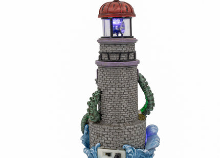 FG Square Lighthouse Attack Kraken Theme Spooky Halloween Village Multi-Color LED Lights, Animated Rotating Food Light and Music 6" x 5.5" x 12"