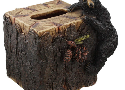 Decorative Black Bear/Pinecone Rustic Square Tissue Box Cover