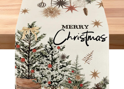 DTCSWACN Xmas Trees Holly Pine Cone Merry Christmas Table Runner, Seasonal Winter Decoration for Home Kitchen Dining Holiday Decor 13x72 Inch