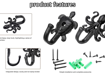 FANYUN 5 Pack Coat Hooks Wall Hooks, Octopus Decorative Wall Mounted Hooks Rustic Metal Hanger for Towel, Key Holder, Hanging Coats, Scarves, Bags, Purses, Backpacks Home Decor (Octopus)
