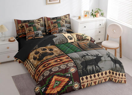 Feelyou Rustic Cabin Bear Deer Comforter Set with Sheets 7 Piece Twin Size Wild Animal Bedding Set for Kids Boys Girls Hunting Theme Bed in a Bag Western Farmhouse Room Decor Soft Microfiber