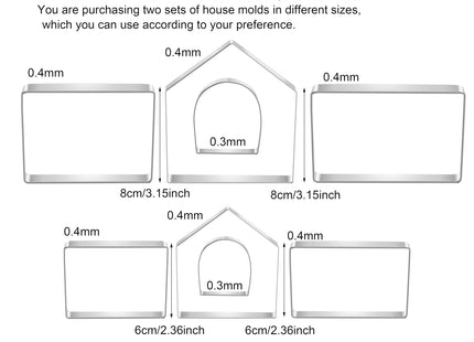 MrCookie Large Gingerbread House Cookie Cutters,8pc Sturdy Stainless Steel.