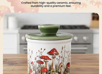 Fungi Fun Mushroom Butter Crock - Airtight Ceramic Butter Container , Red