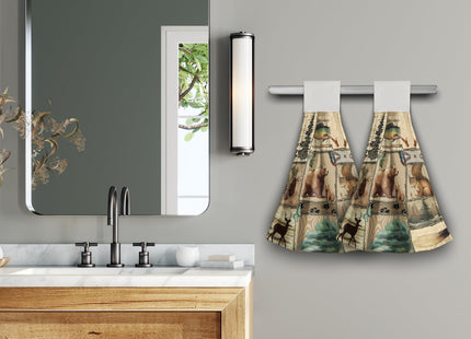 Giwawa Rustic Cabin Animal Hand Towels - Bear Hanging Kitchen Towel Forest Moose Dishcloths 2PCS Soft Pine Tree Wildlife Fingertip Towel for Bathroom Home