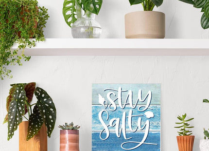 Summer Beach Decorations for Home, Starfish Theme House Room Bedroom Bathroom Decor Classroom, Wood Box Sign 5 X 5 Inch (Stay Salty Sign)