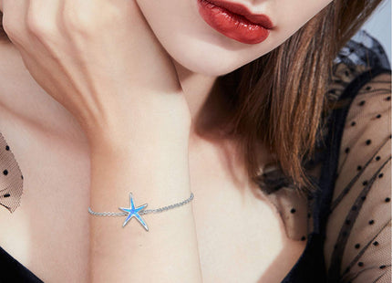 Cuoka 925 Sterling Silver with Blue Fire Opal Starfish Adjustable Bracelet, Beach Nautical Tiny Jewelry Easter Mother Day for Women Girlfriend with Box