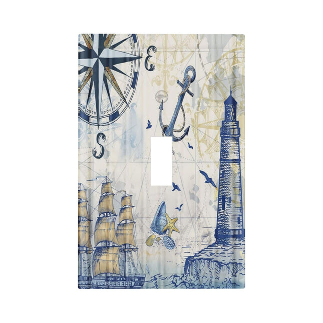 Spshian Nautical Ocean Sailboat Lighthouse Anchor 1 Gang Light Switch Covers Single Toggle Wall Plate Decorative Switchcover Electrical Switchplate for Kitchen Bathroom Bedroom Decor