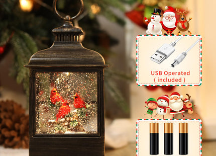 Cardinal Christmas Snow Globe Lantern,Cardinal Decor Light Up 6H Timer Glitter Globe,USB & Battery Operated, Cardinal Gifts for Christmas Decor