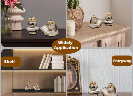 Adorable Reading Owl Statue, 2PCS Retro Resin Wise Owl Thinker Sculptures
