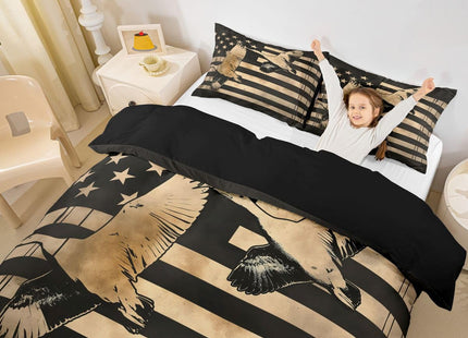 Erosebridal Duck Hunting Bedding Set Retro Black White American Flag Twin Comforter Cover for Teen Boys Men,Wildlife Animal Duvet Cover Hunting Flag Quilt Cover for Hunter with Zipper 1 Pillow Case