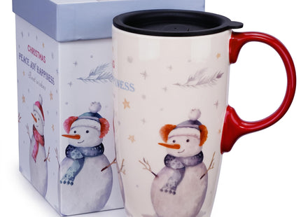 TZSSP 17oz Snowman Ceramic Coffee Mug with Lid, Joywish Gift Box