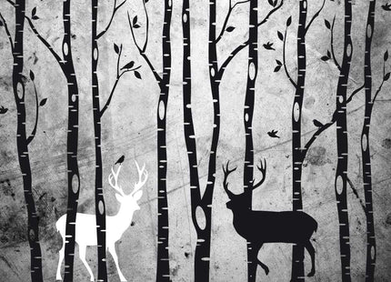 wall26 - Trees and Deer Illustrations Over a Grungy Texture Background - Wall Mural, Removable Vinyl Wallpaper, Home Decor - 66x96 inches