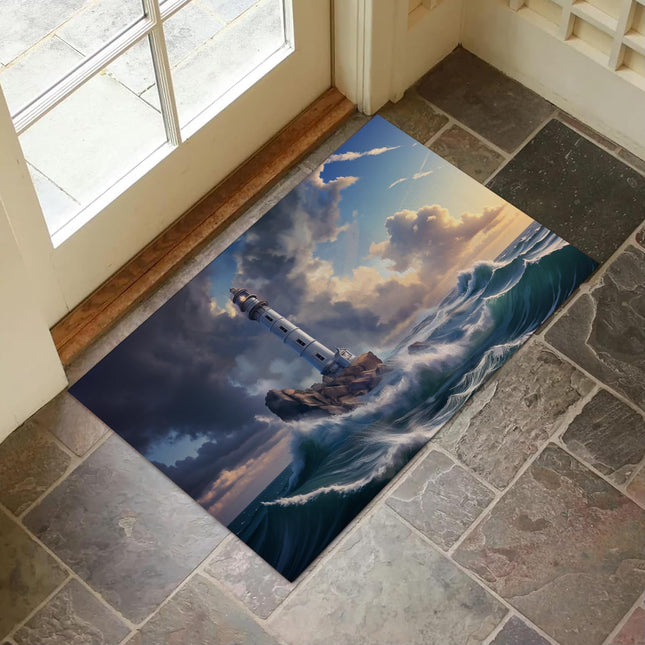VANZEV Lighthouse Ocean Indoor Door Mat for Entryway, 17x29.5 Inch, Coastal Wave Scene Floor Doormat for Home Decor, Non-Slip Rug Mat for Living Room, Kitchen, Bedroom, Gifts for Lover